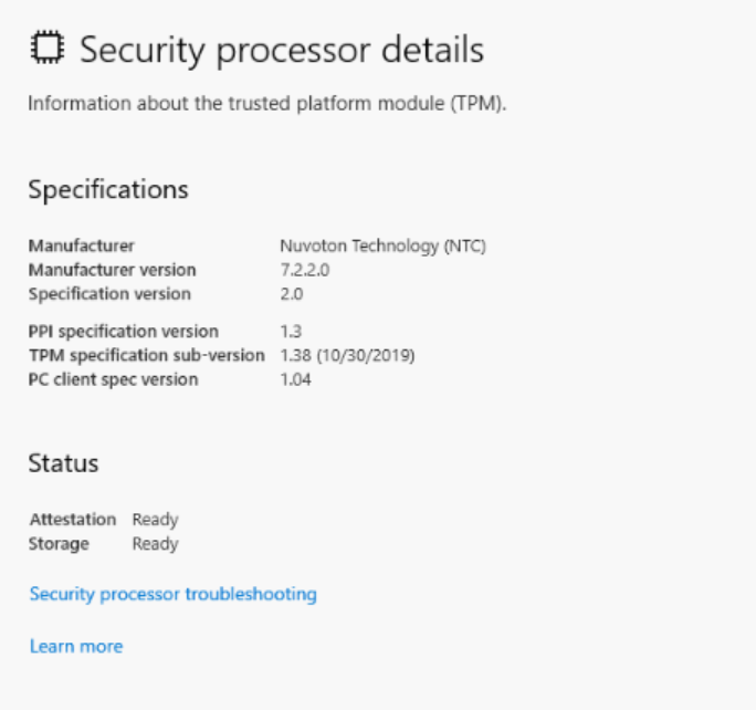 Detalles del procesador de seguridad