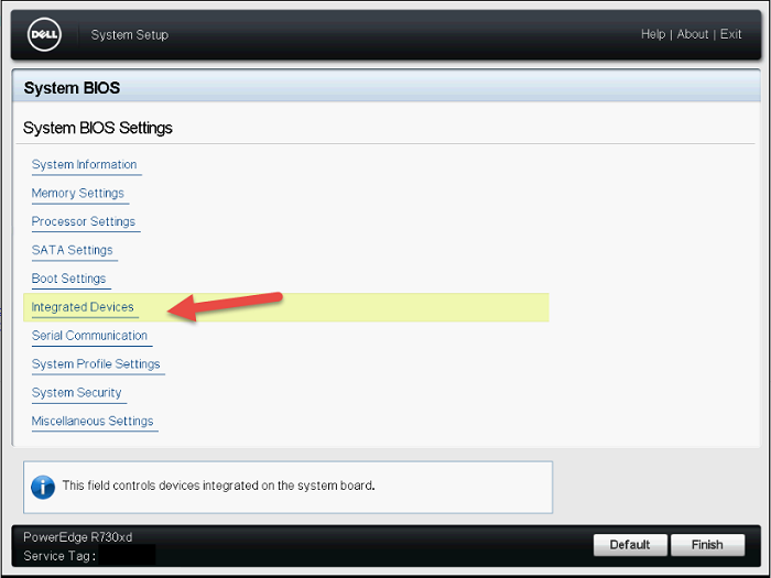 Enter the BIOS Setup by pressing "F2" and enter integrated devices