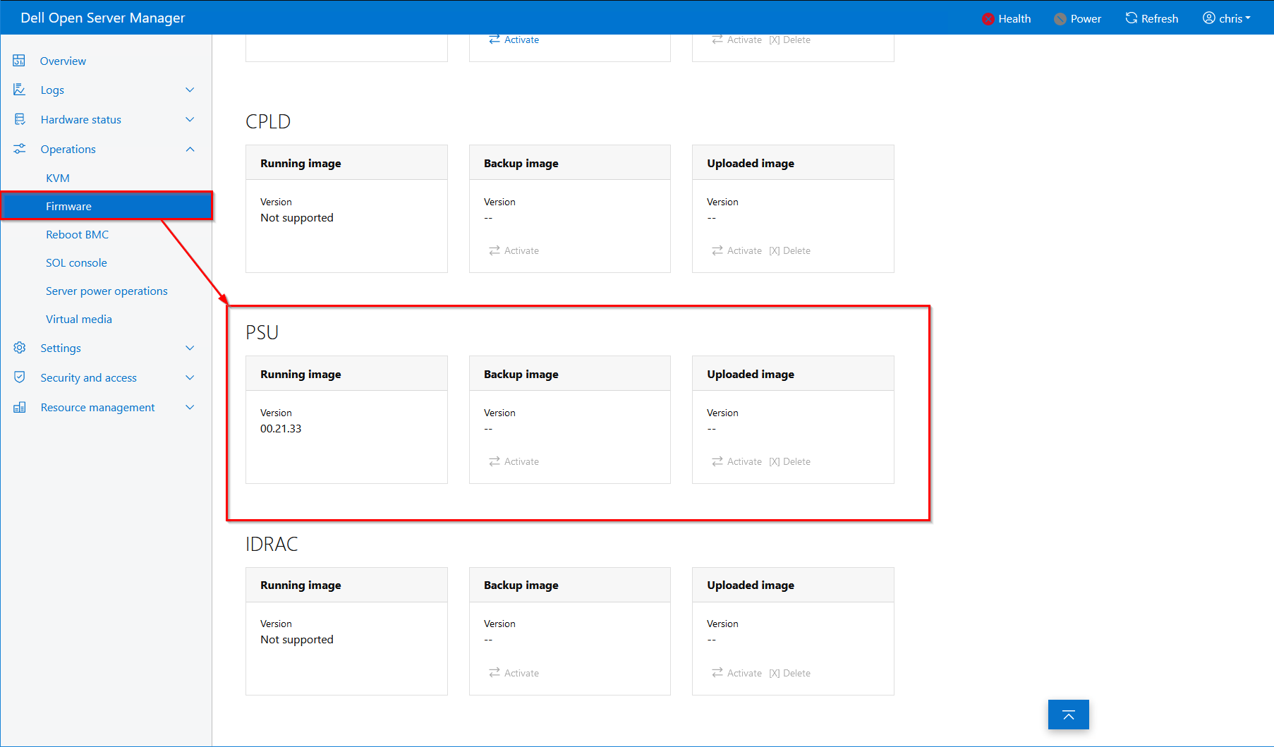 Afbeelding 1: Inventarisatiepagina OSM UI-firmware