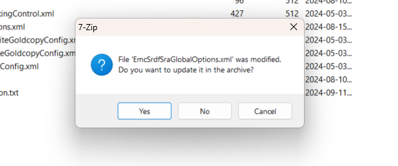 Sélectionnez Oui pour mettre à jour le fichier XML approprié