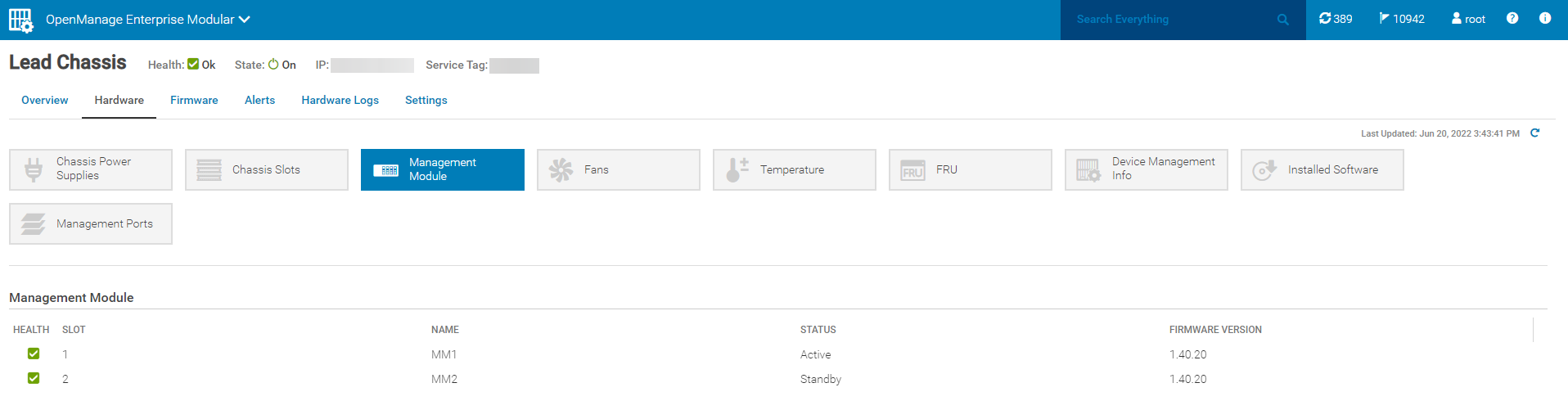 Managment module menu in OpenManage Enterprise Modular