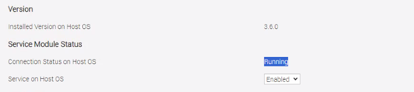 이제 호스트 OS의 서비스 모듈 상태 > 연결 상태가 