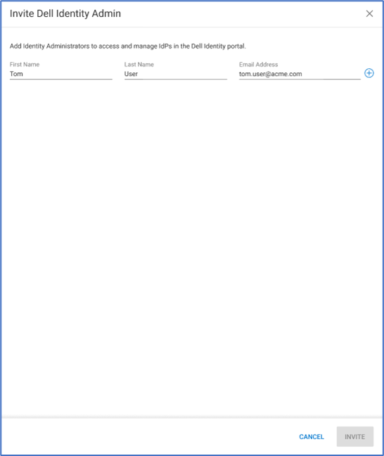 Figure 2: Invite Dell Identity Admin