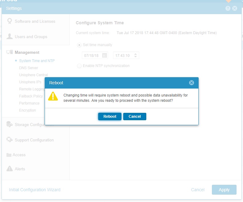 Dell Unity How to change System Time from 'Set time manually' option