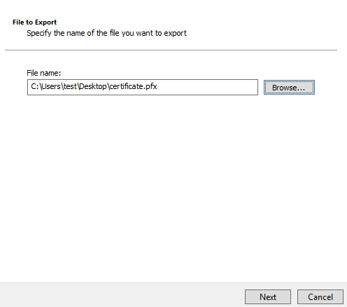 Select the certificate to export