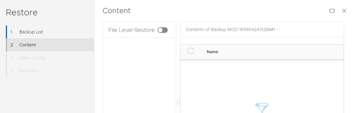 Karta Restore Content (Obnovit obsah)