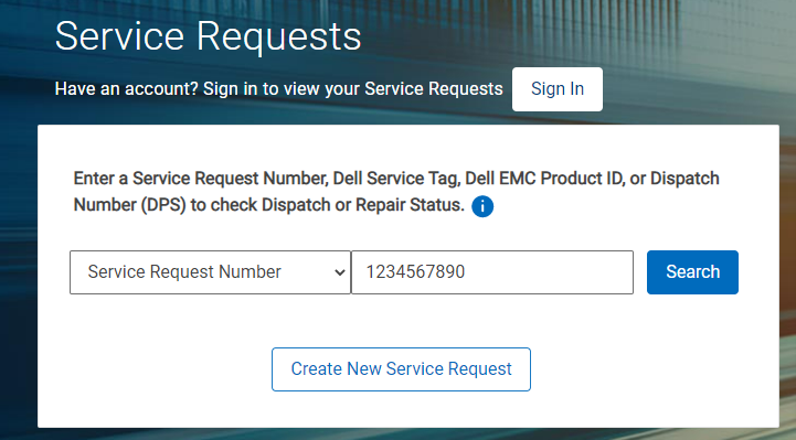 Service Requests Sign in page