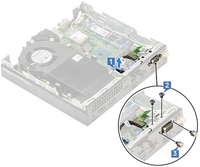 Desconexión del cable y los tornillos de la placa de E/S ps y en serie