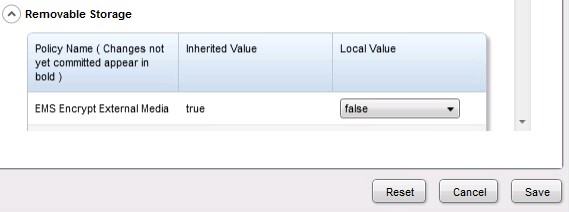 EMS Encrypt External Media в состоянии «false»