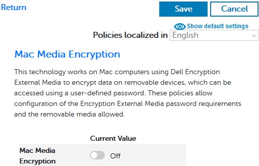 Mac Media Encryption отключено