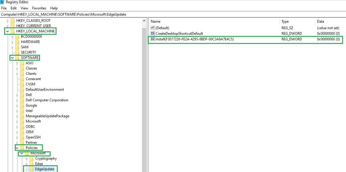 Going to EdgeUpdate in Registry Editor