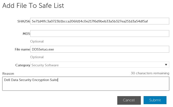 Menu Add File to Safe List