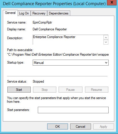 Propriétés de Dell Compliance Reporter