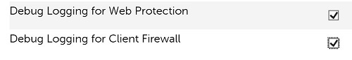 Debug Logging for Web Protection e Debug Logging for Client Firewall