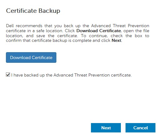 Certificate Backup menu