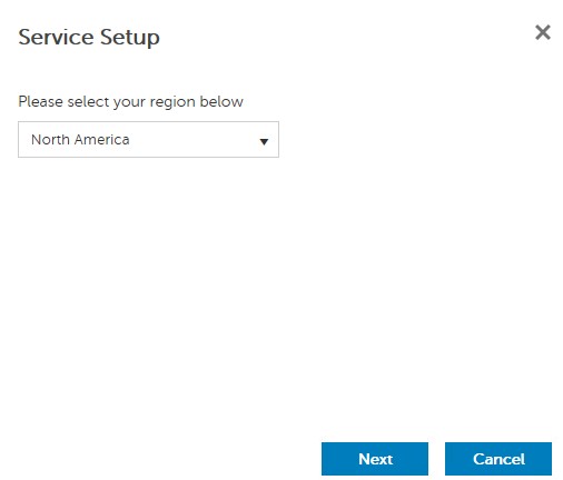 Drop-down-Menü „Region“ und Schaltfläche „Next“