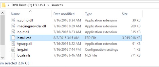 Looking for install.*** file in Sources folder of Windows 10 ISO