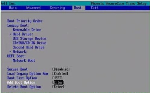 Add Boot Option (Önyükleme Seçeneği Ekle)