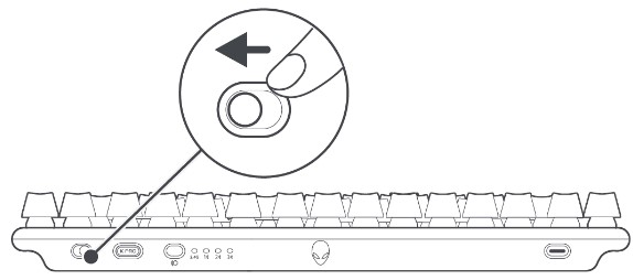 Sliding the power slider on the keyboard