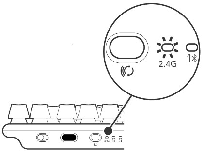 2.4G wireless connection indicator and mode switch button