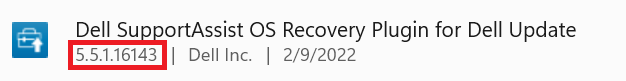 Dell Updateバージョン用のDell SupportAssist OS Recoveryプラグインの例