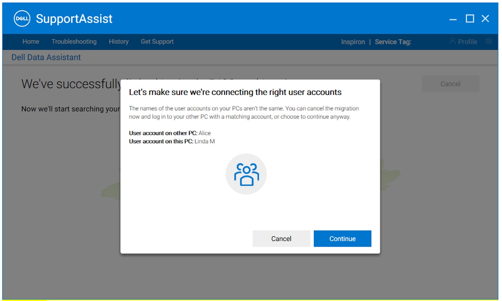 New personal computer (User accounts do not match on Old personal computer and New personal computer)