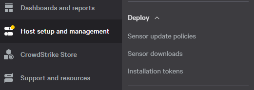 Host setup and management and Sensor update policies