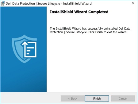 Ekran ukończenia kreatora instalacji InstallShield bezpiecznego cyklu eksploatacji Dell Data Protection
