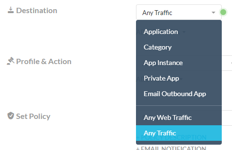 Selección de Application o Any Traffic
