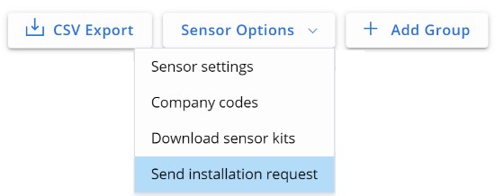 Opciones de sensor y Enviar solicitud de instalación