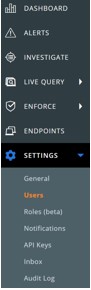 Expanding Settings and selecting Users