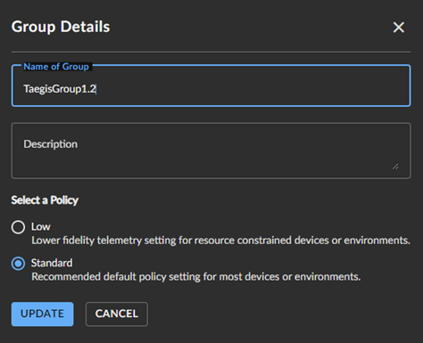 Modifiche dal menu Group Details