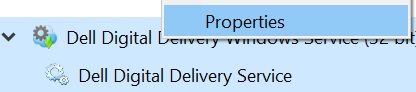 Propriétés des services Windows existants de Dell Digital Delivery