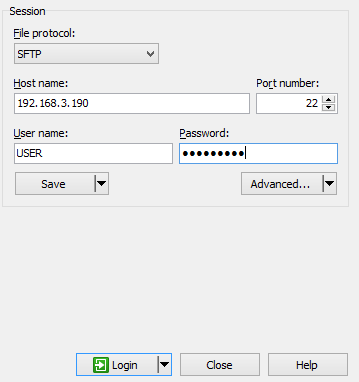 Example FTP client logging in to the Dell Data Protection Virtual Edition Server