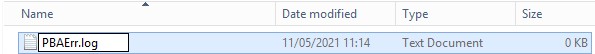 Naming the new text document as PBAErr.log