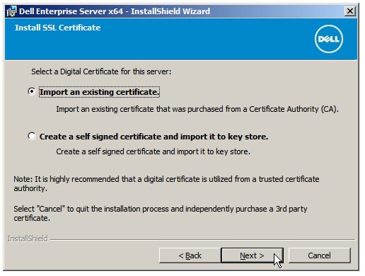 Options de certificat du programme d’installation