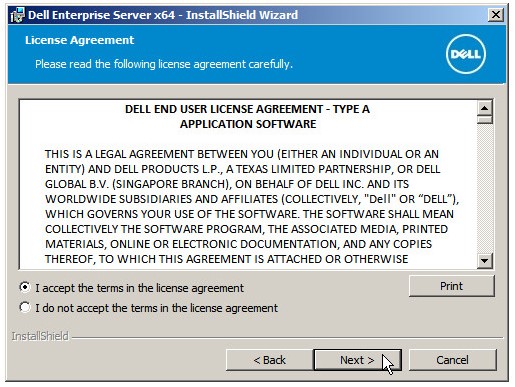 Pantalla de EULA de Dell Data Protection Enterprise Edition Server