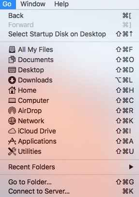 Accédez à l’option Folder (Dossier) dans le menu Go (Ok).