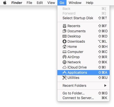 Image depicts the Applications option in the Go menu.