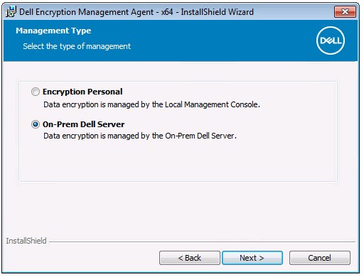 Opzioni Encryption Personal e Dell Server on-premise