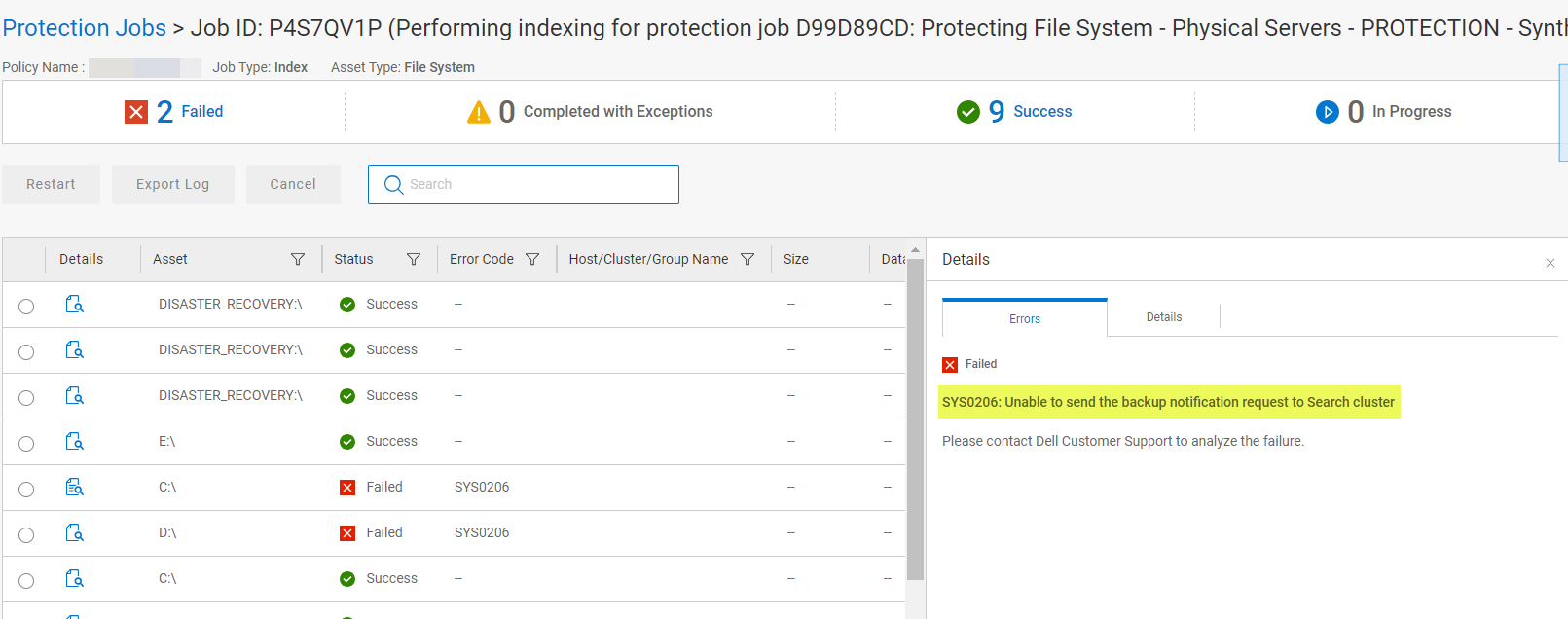 PowerProtect Indexing failures after upgrading to PPDM v19.14. Error