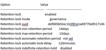 Figura&nbsp;3: Configuración del bloqueo de retención de la CLI de Data Domain