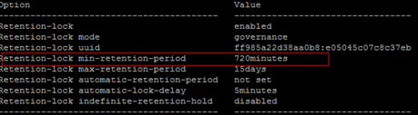 Figura&nbsp;5: Actualización de la configuración del período mínimo de retención de MTree de DD mediante la CLI de DD