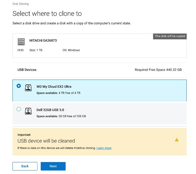 Select where to clone to