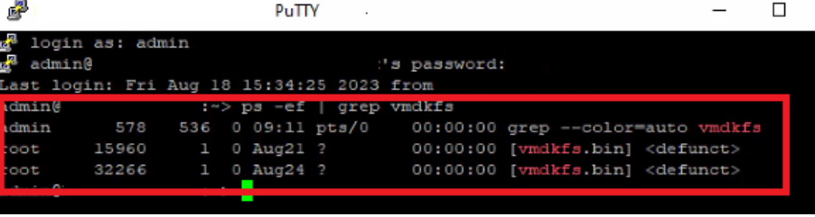 Risultati del comando del passaggio 2