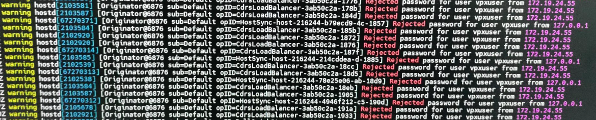 Picture of error with Rejected password for user vpxuser from&nbsp;XXX.XX.XX.XX (ip address)
