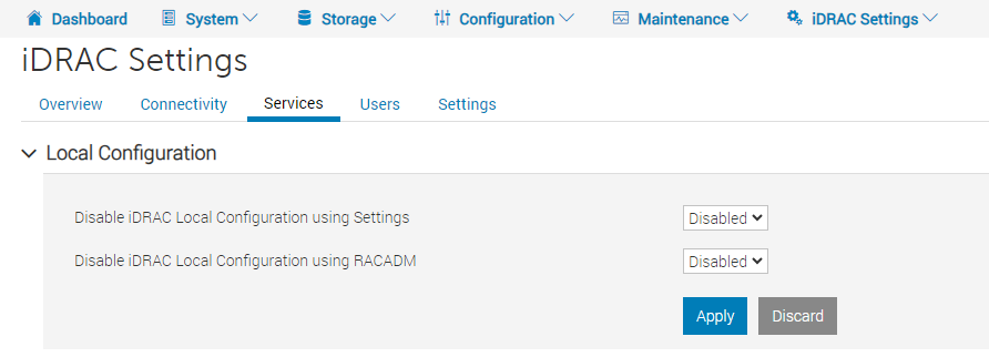 iDRAC settings in UI