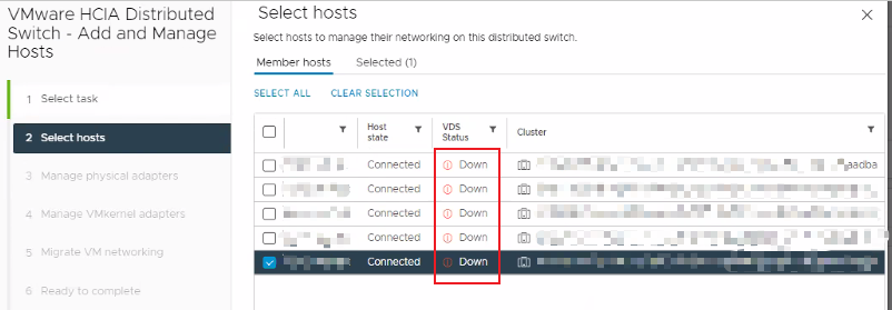 Изображение хостов с неработающей сетью