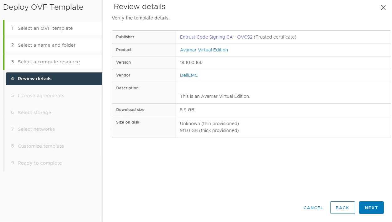 Deploy OVF Template 上的 Publisher列