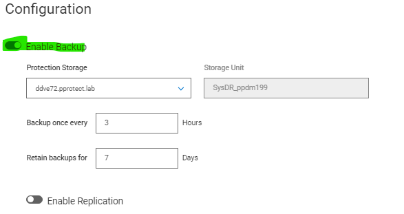 Interfaz del usuario y configuración de PPDM // Recuperación ante desastres y deshabilítelo: